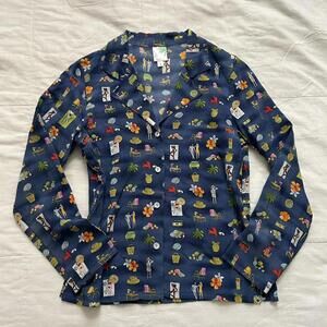 Tropic Moon navy blue long sleeve Hawaiian shirt with tropical print Size Small